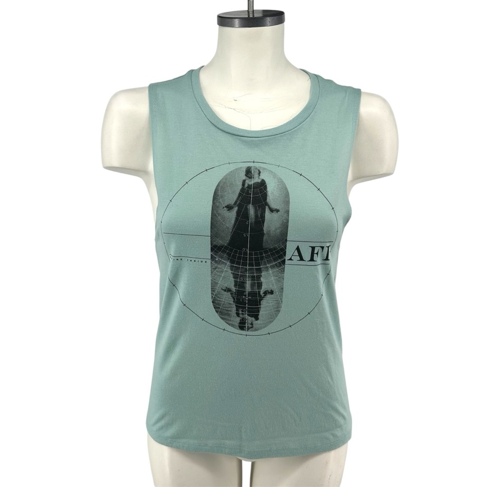 AFI A Fire Inside Light Mint Green and Black Graphic Band Tank Top Women’s Small